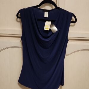 NWT Chic Navy Sleeveless Cowl Neck Blouse Medium